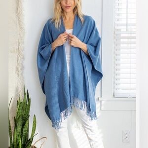 Mersea Classic Travel Wrap One Size Blue Open Front Fringe